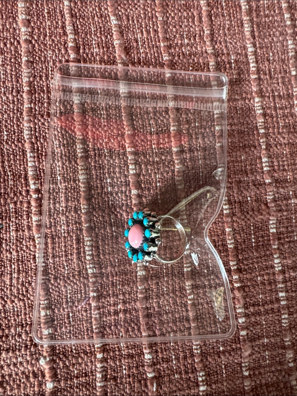 Pink Queen Conch Center with Turquoise Halo Statement Ring - Size 8.25 - Picture 8 of 9